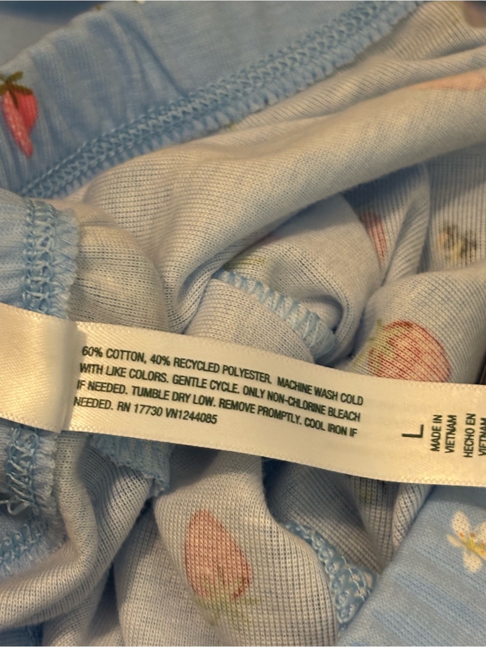 Light Blue Strawberry Print 3 piece Short & Pant Pajama Loungewear Set Large - Picture 4 of 5